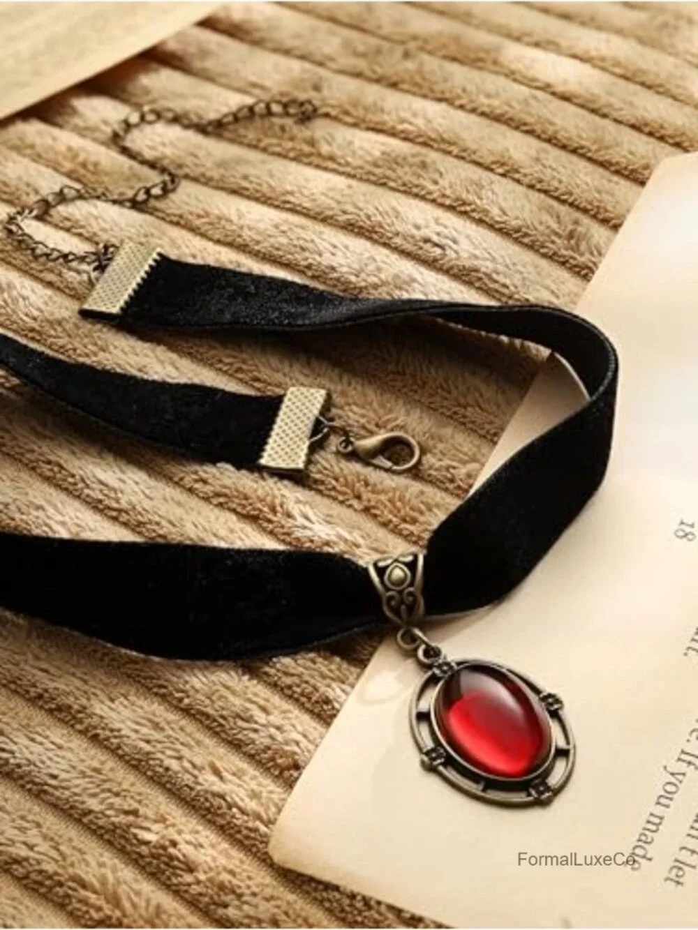 Gothic Victorian Velvet Choker with Red Teardrop Pendant